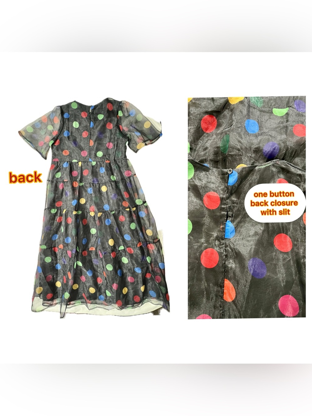 Little Party Dress large black sheer polka dot tiered maxi dress AUS 12 US 8 - Picture 13 of 13
